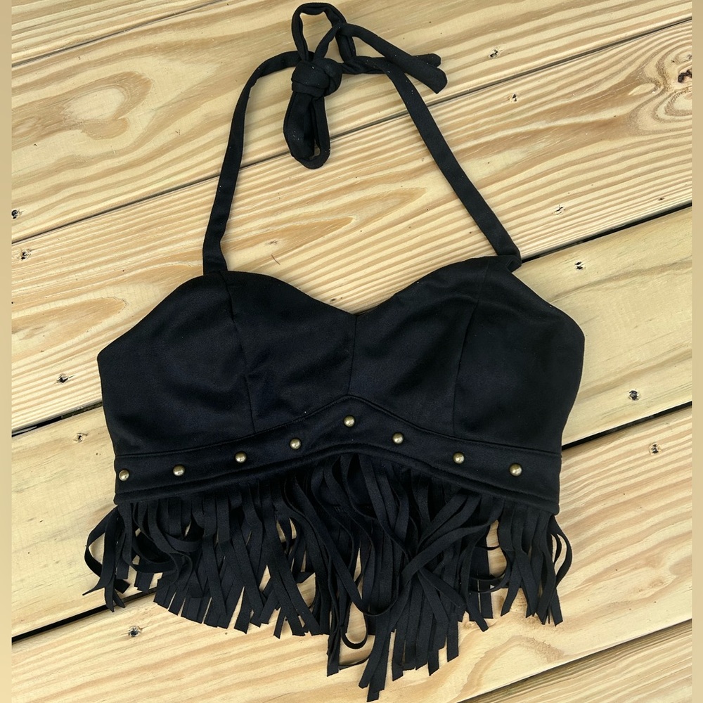 Black Fringe Crop Top